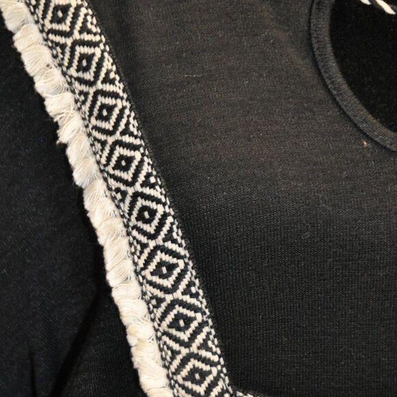 Style & Co L Black Embroidered Bib Tie Neck Blouse NEW - Picture 3 of 3